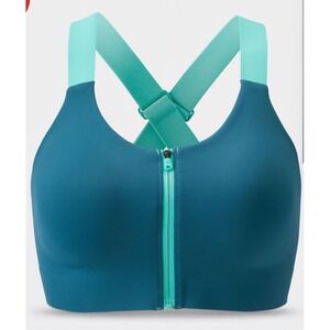 Duluth Trading Co  Zip Front Sport Bra 18W Womens High Impact Bonded Meteor Blue